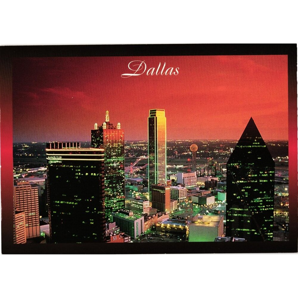 Dallas Skyline Postcard Vibrant Sunset Photography Panoramic View